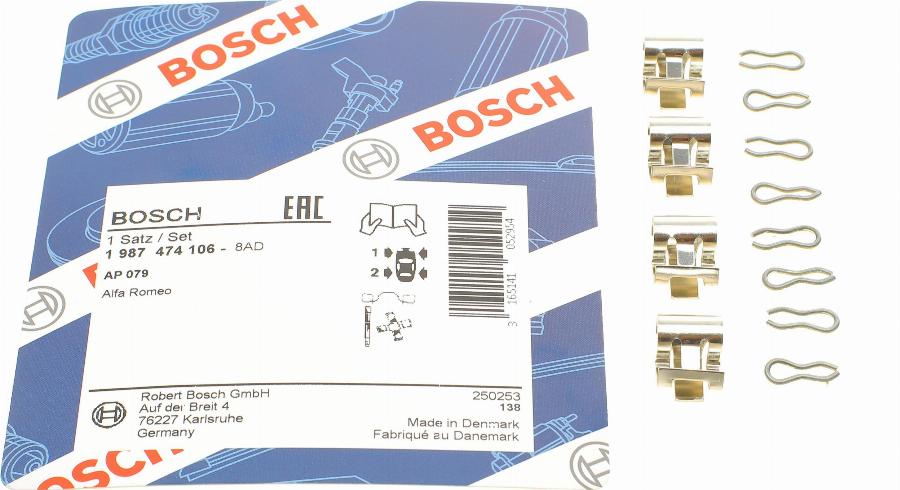 BOSCH 1 987 474 106 - Комплектующие для колодок дискового тормоза unicars.by