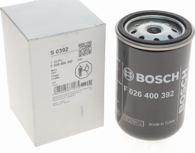 BOSCH F 026 400 392 - Воздушный фильтр, двигатель unicars.by