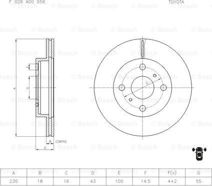 BOSCH F 026 A00 956 - Тормозной диск unicars.by