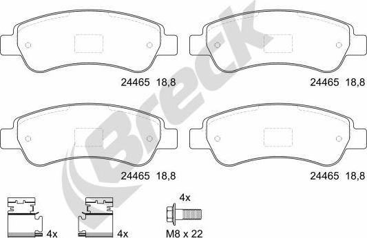 Breck 24465 00 703 00 - Тормозные колодки, дисковые, комплект unicars.by