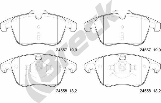 Breck 24557 00 701 00 - Тормозные колодки, дисковые, комплект unicars.by