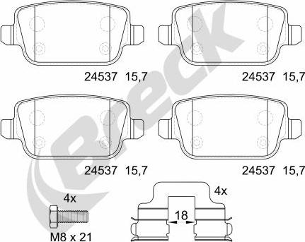 Breck 24537 00 702 00 - Тормозные колодки, дисковые, комплект unicars.by