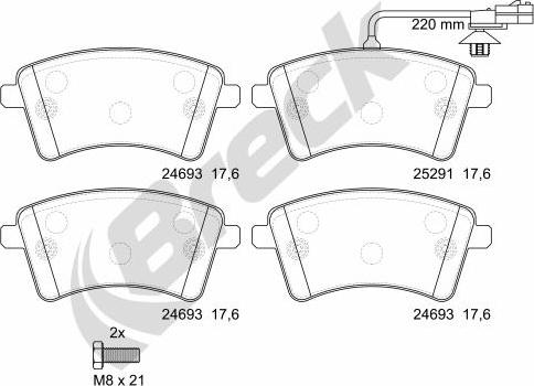 Breck 24693 00 701 10 - Тормозные колодки, дисковые, комплект unicars.by