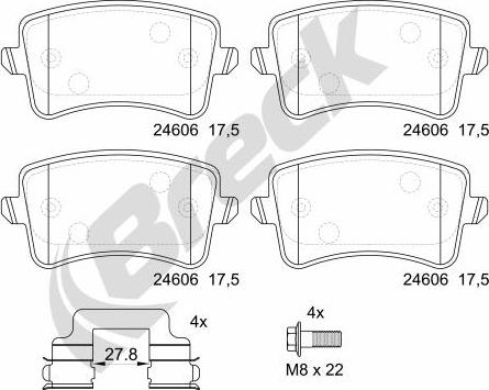 Breck 24606 00 554 00 - Тормозные колодки, дисковые, комплект unicars.by