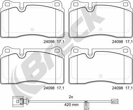 Breck 24098 00 551 00 - Тормозные колодки, дисковые, комплект unicars.by