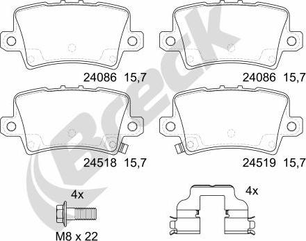 Breck 24086 00 704 10 - Тормозные колодки, дисковые, комплект unicars.by