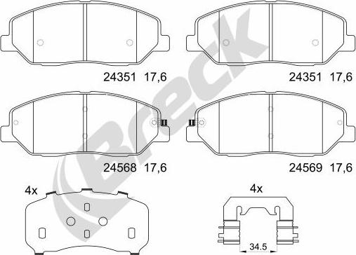 Breck 24351 00 701 00 - Тормозные колодки, дисковые, комплект unicars.by