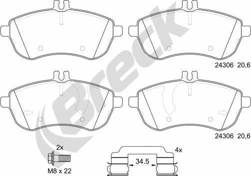 Breck 24306 00 701 00 - Тормозные колодки, дисковые, комплект unicars.by