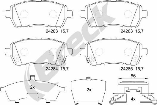 Breck 24283 00 702 10 - Тормозные колодки, дисковые, комплект unicars.by