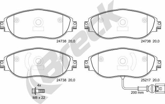 Breck 24738 00 551 00 - Тормозные колодки, дисковые, комплект unicars.by