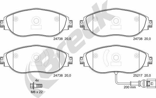 Breck 24738 00 551 10 - Тормозные колодки, дисковые, комплект unicars.by