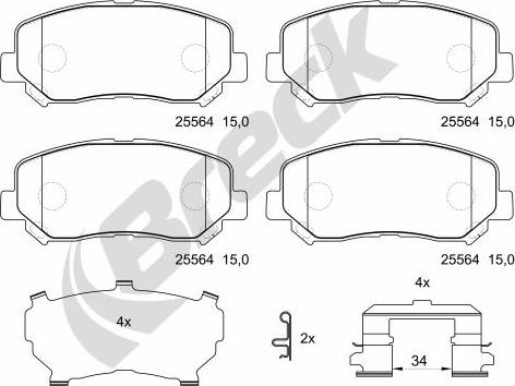 Breck 25564 00 701 10 - Тормозные колодки, дисковые, комплект unicars.by