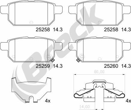 Breck 25258 00 704 00 - Тормозные колодки, дисковые, комплект unicars.by