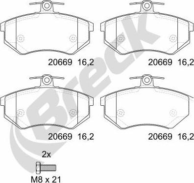 Breck 20669 00 701 00 - Тормозные колодки, дисковые, комплект unicars.by