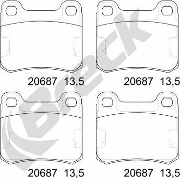 Breck 20687 00 704 00 - Тормозные колодки, дисковые, комплект unicars.by