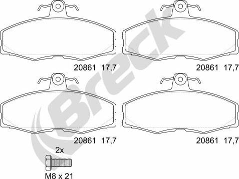 Breck 20861 00 702 00 - Тормозные колодки, дисковые, комплект unicars.by