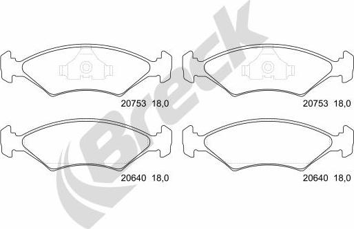 Breck 20753 00 701 00 - Тормозные колодки, дисковые, комплект unicars.by