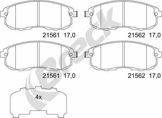 Breck 21562 00 701 00 - Тормозные колодки, дисковые, комплект unicars.by