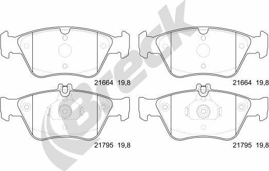 Breck 21664 00 701 20 - Тормозные колодки, дисковые, комплект unicars.by