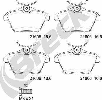 Breck 21606 00 702 00 - Тормозные колодки, дисковые, комплект unicars.by