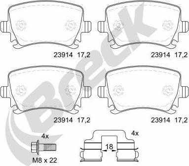 Breck 23914 00 704 00 - Тормозные колодки, дисковые, комплект unicars.by