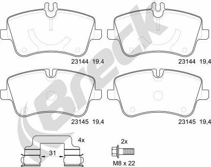 Breck 23144 00 701 20 - Тормозные колодки, дисковые, комплект unicars.by