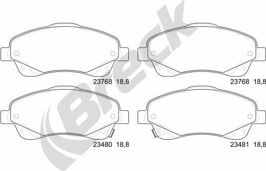 Breck 23768 00 701 10 - Тормозные колодки, дисковые, комплект unicars.by