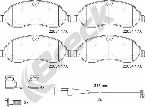 Breck 22034 00 703 00 - Тормозные колодки, дисковые, комплект unicars.by