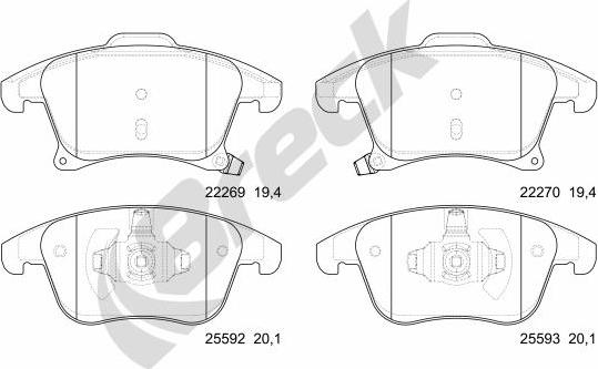 Breck 22269 00 701 00 - Тормозные колодки, дисковые, комплект unicars.by