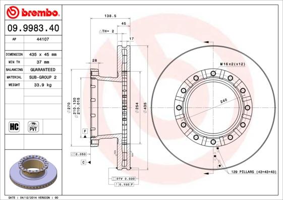 Brembo 09.9983.40 - Тормозной диск unicars.by