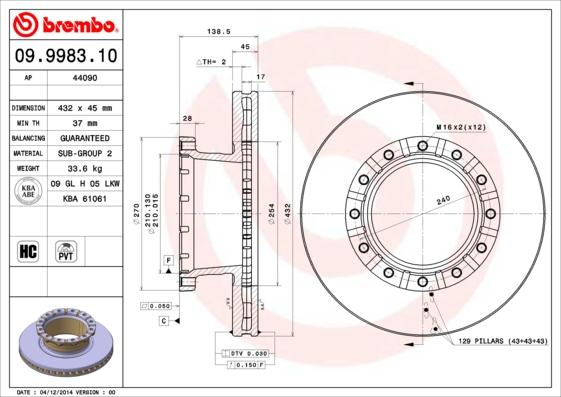 Brembo 09.9983.10 - Тормозной диск unicars.by