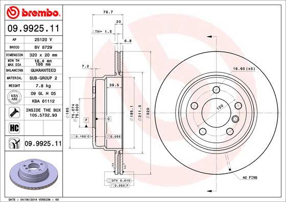 Brembo 09.9925.11 - Тормозной диск unicars.by