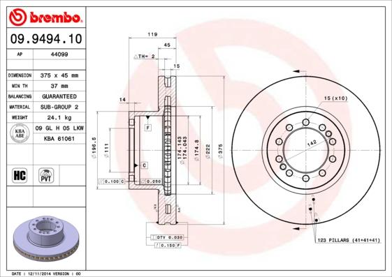 Brembo 09.9494.10 - Тормозной диск unicars.by