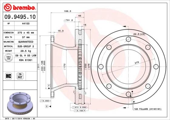 Brembo 09.9495.10 - Тормозной диск unicars.by