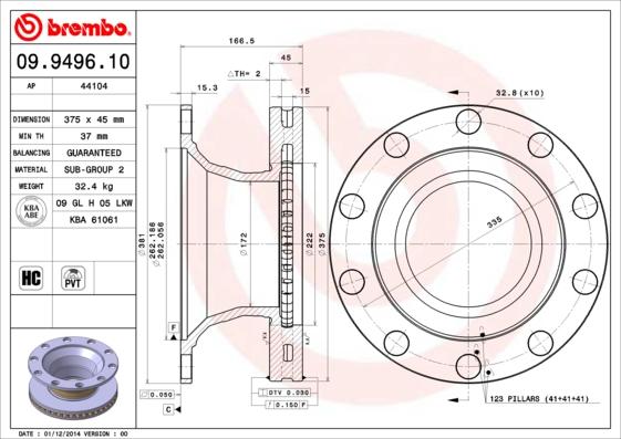 Brembo 09.9496.10 - Тормозной диск unicars.by