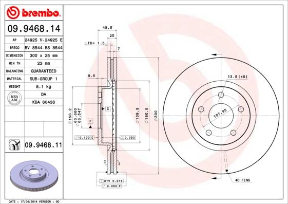 Brembo 09.9468.11 - Тормозной диск unicars.by