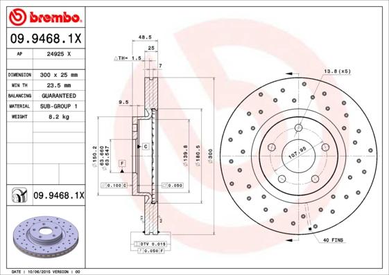 Brembo 09.9468.1X - Тормозной диск unicars.by