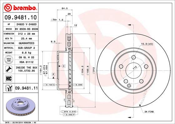 Brembo 09.9481.11 - Тормозной диск unicars.by