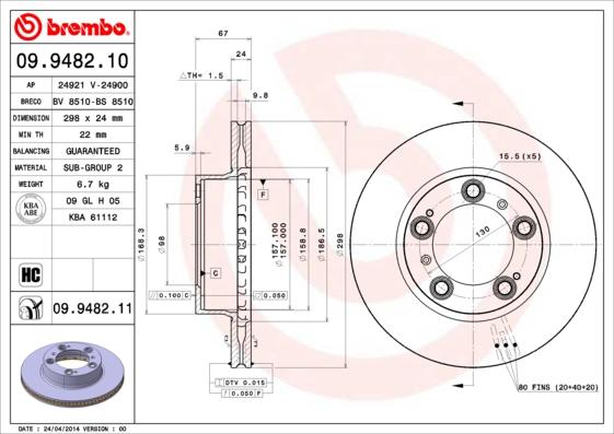 Brembo 09.9482.10 - Тормозной диск unicars.by