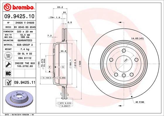 Brembo 09.9425.11 - Тормозной диск unicars.by