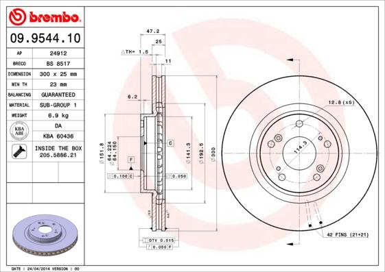 Brembo 09.9544.10 - Тормозной диск unicars.by