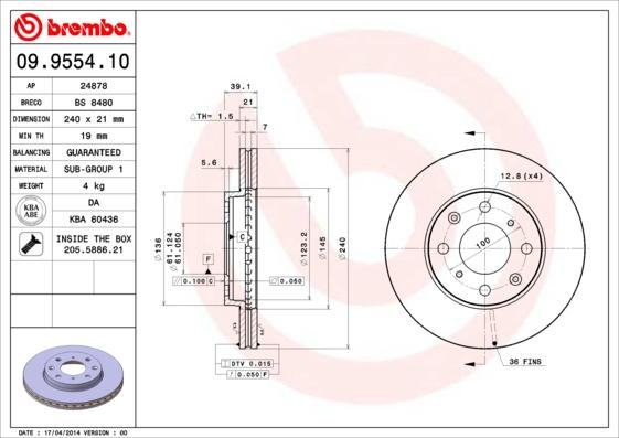 Brembo 09.9554.10 - Тормозной диск unicars.by