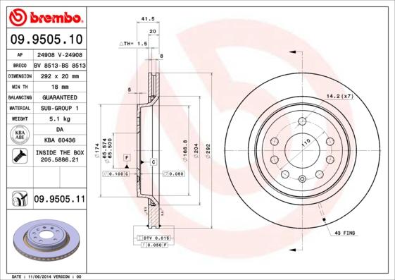 Brembo 09.9505.11 - Тормозной диск unicars.by