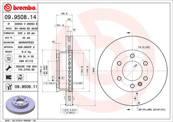 Brembo 09.9508.11 - Тормозной диск unicars.by