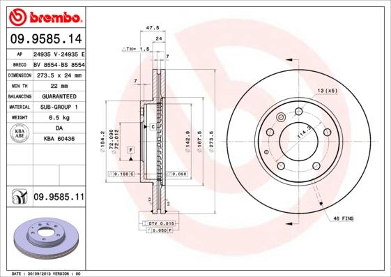 Brembo 09.9585.14 - Тормозной диск unicars.by