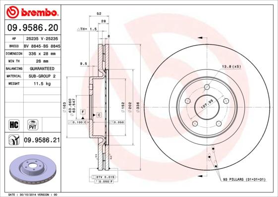 Brembo 09.9586.20 - Тормозной диск unicars.by