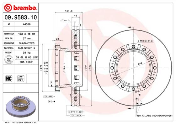 Brembo 09.9583.10 - Тормозной диск unicars.by