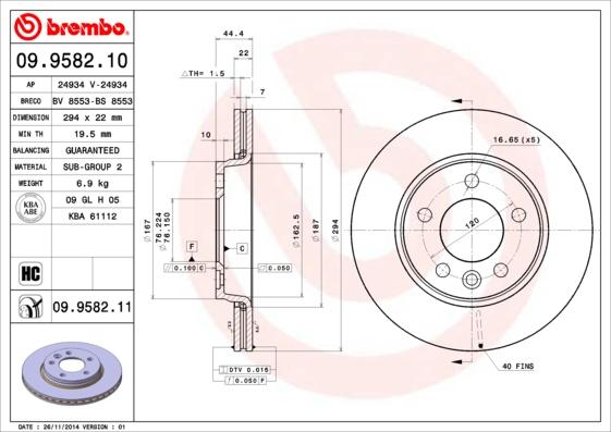 Brembo 09.9582.11 - Тормозной диск unicars.by