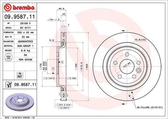 Brembo 09.9587.11 - Тормозной диск unicars.by