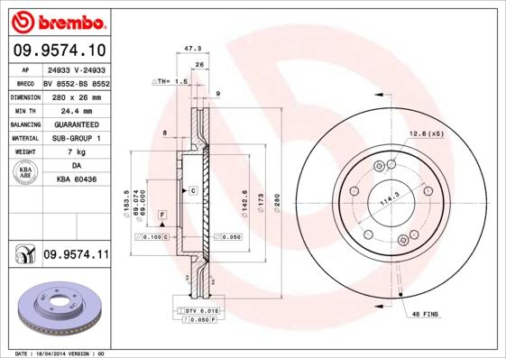 Brembo 09.9574.11 - Тормозной диск unicars.by